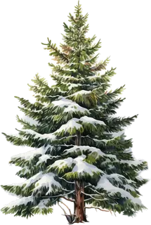 Watercolor fir tree with a light dusting of snow