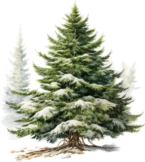 Watercolor fir tree with snowy branches
